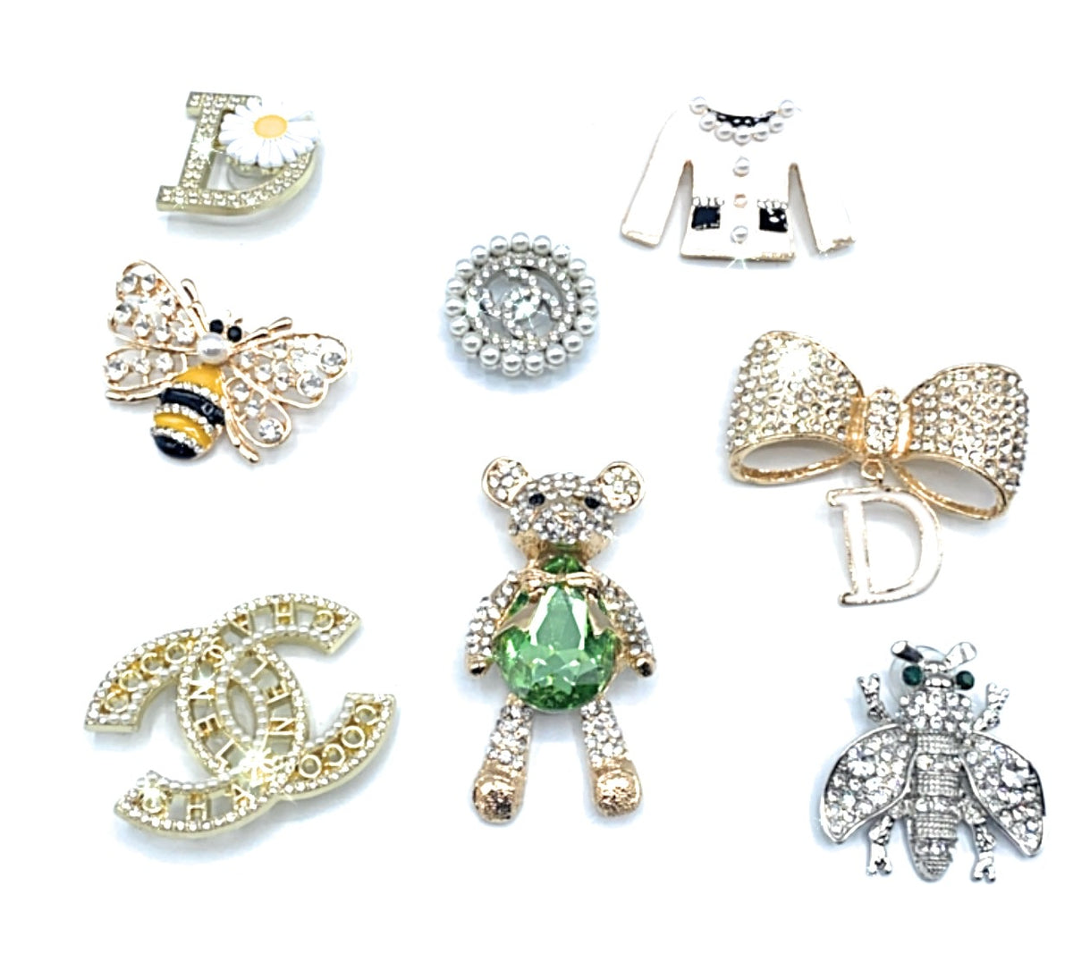 12 Piece Bling Croc Charms, Crystal Croc Charms, Luxury Rhinestones and Gold