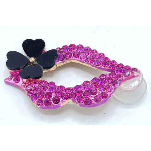 Lips Studded with Violet Rhinestones and Flower Shoe Charm