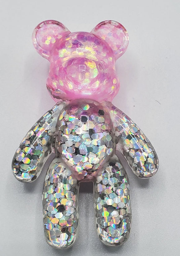 Silver Pink Teddy Bear Shoe Charm
