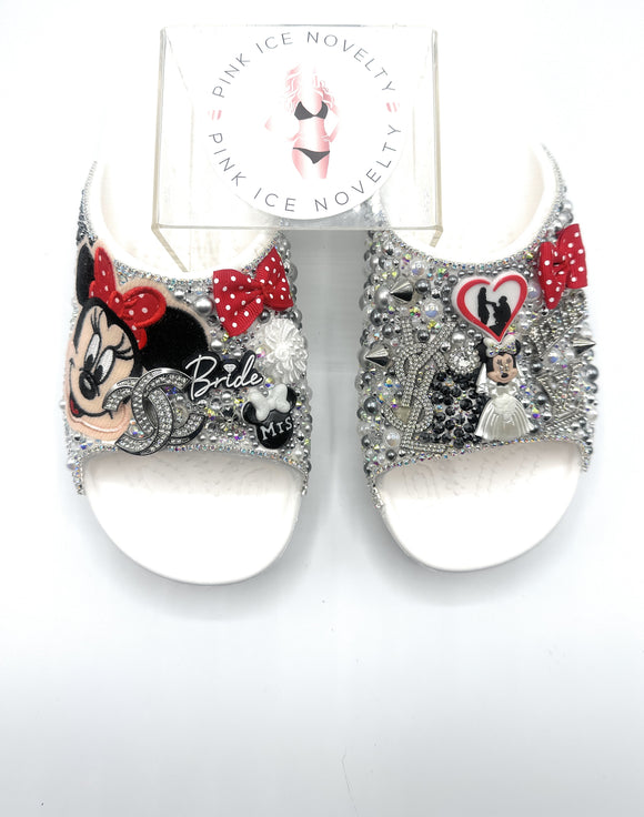 Custom Bling White Minnie Mouse Wedding Slides