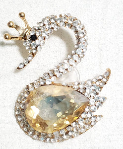 Crowned Swan with Rhinestones and Yellow Crystal Shoe Charm