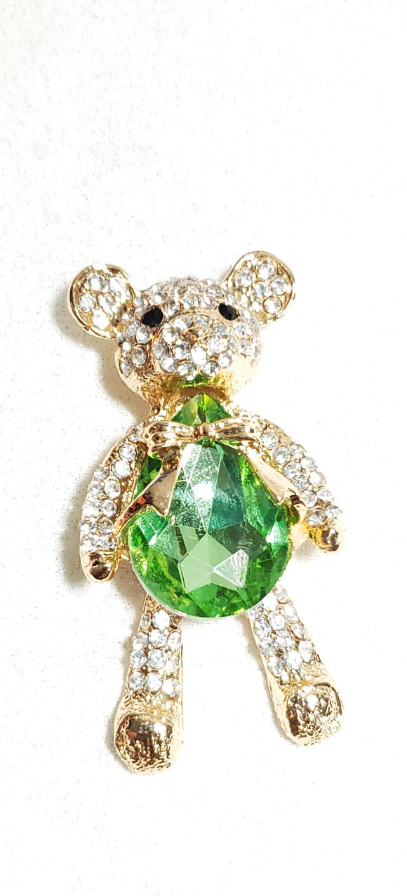 Rhinestones Studded Bear with Green Crystal Shoe Charm