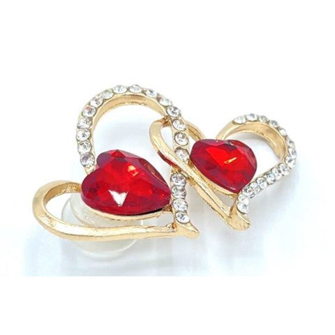 Gold Double Heart with Rhinestones and Red Crystals Shoe Charm