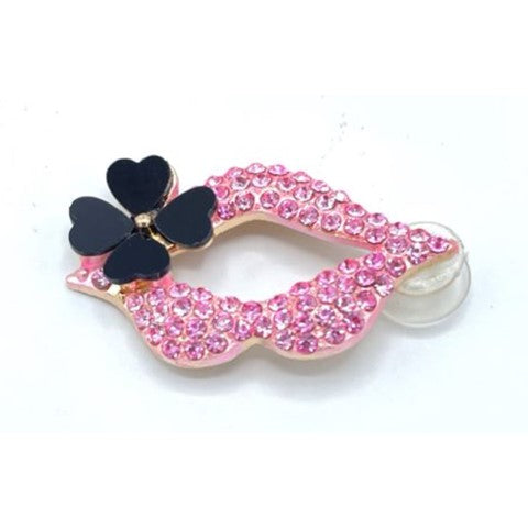 Lips Studded with Pink Rhinestones and Flower Shoe Charm