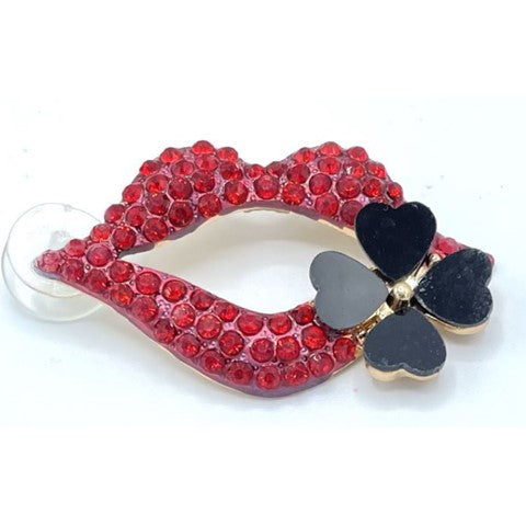 Lips Studded with Red Rhinestones and Flower Shoe Charm