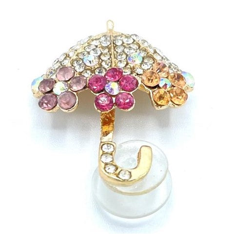 Sparkling Umbrella with Clear and Pink Rhinestones Shoe Charm
