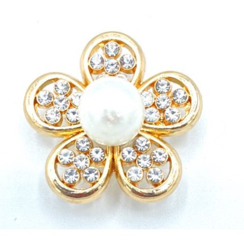 Gold Rhinestone Studded Flower with Pearl Shoe Charm