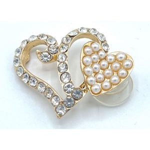 Gold Rhinestones and Pearls Studded Double Heart Shoe Charm