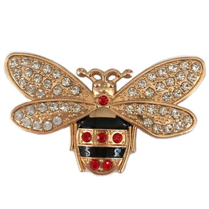 Gold Bee Studded with Clear and Red Rhinestones Shoe Charm
