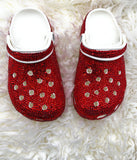 Bling Red Rhinestone on White Clogs Adults