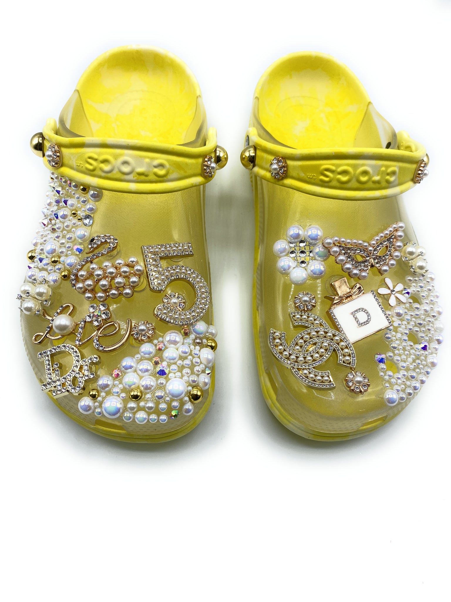 Lemonade Yellow Translucent Crocs with Designer Charms – PinkIce Novelty