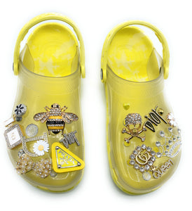Yellow Translucent Crocs with Designer Charms