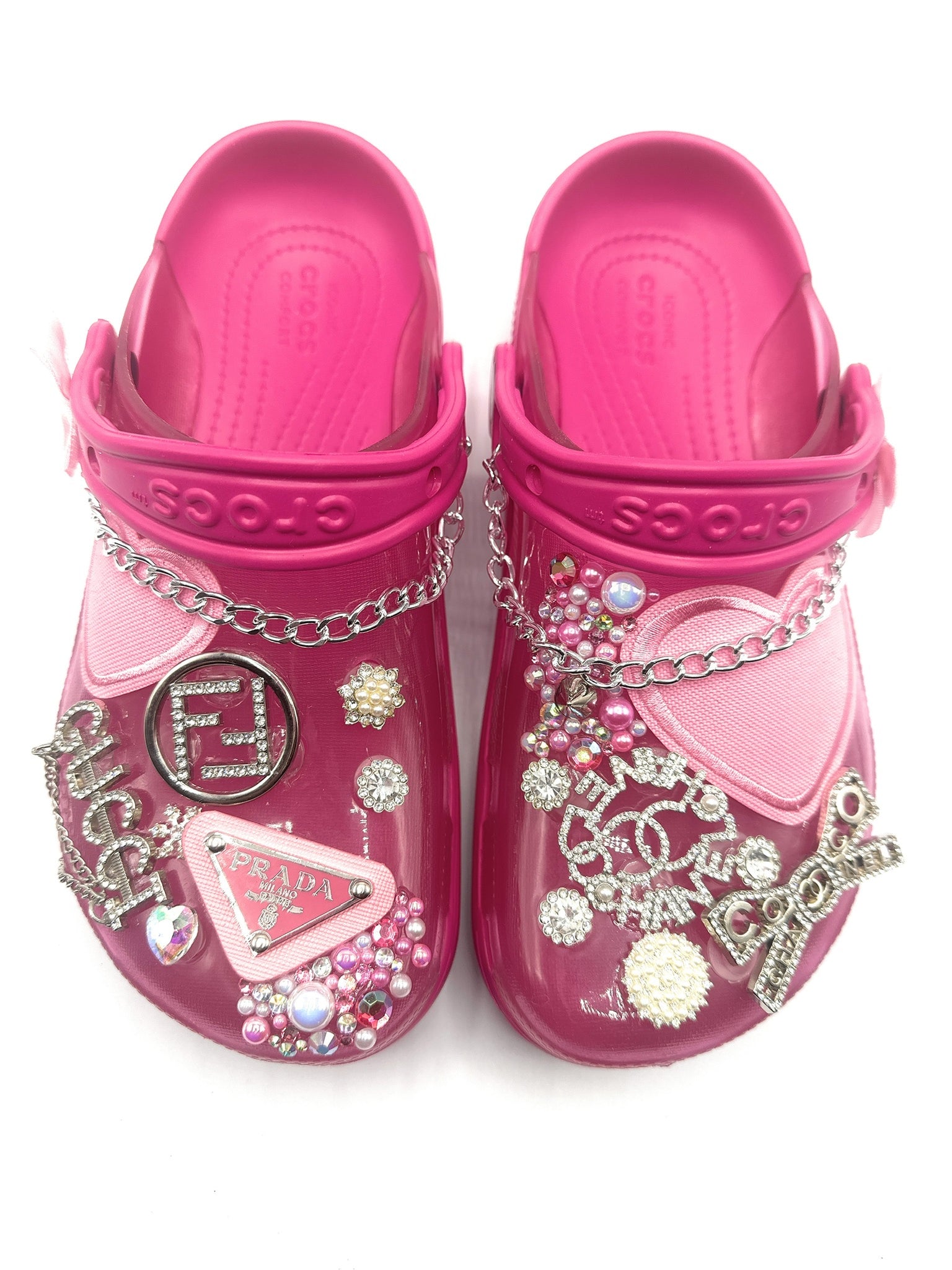 HOT PINK TRANSLUCENT CROCS WITH DESIGNER CHARMS – PinkIce Novelty