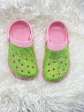 Bling Pink Shoe With Green Rhinestone Clogs Adults