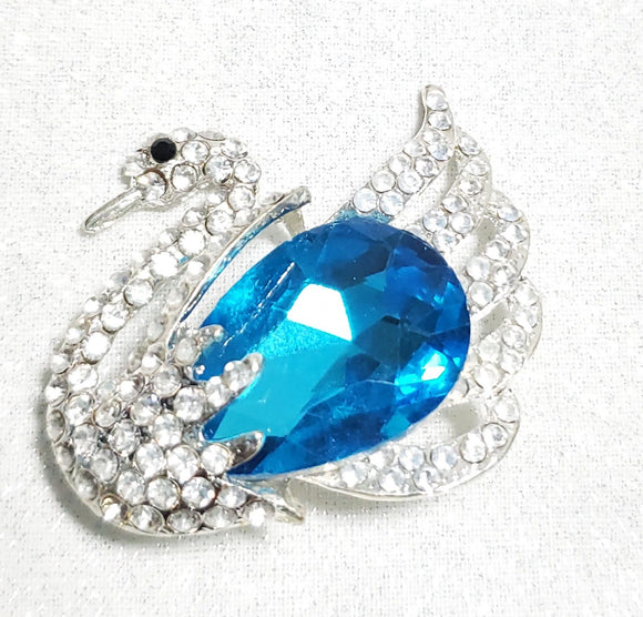 Sparkling Swan with Rhinestones and Blue Crystal Croc Charm