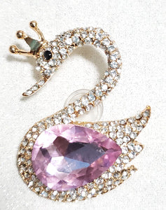 Crowned Swan with Rhinestones and Pink Crystal Shoe Charm